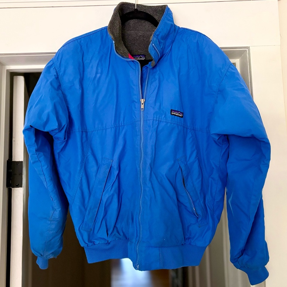 Vintage Patagonia Men's Blue Fleece-lined Bomber Jacket - Medium